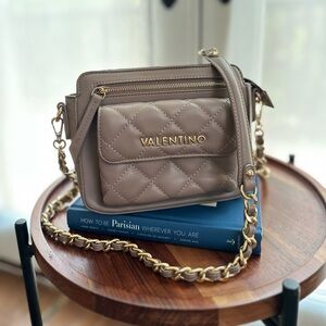 Mario Valentino Tan Crossbody Bag with Luxurious Quilting
